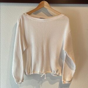 Moda International Waffle Knit, Wide Neck, White Sweater, Size S Oversized